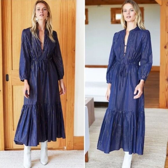 NWT India Collection by Emersen Fry Frances Maritime Lurex Women's Maxi Dress - Picture 1 of 13